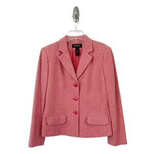 Studio Liz Claiborne Vintage Coral Orange Boucle Tweed Blazer Size 12